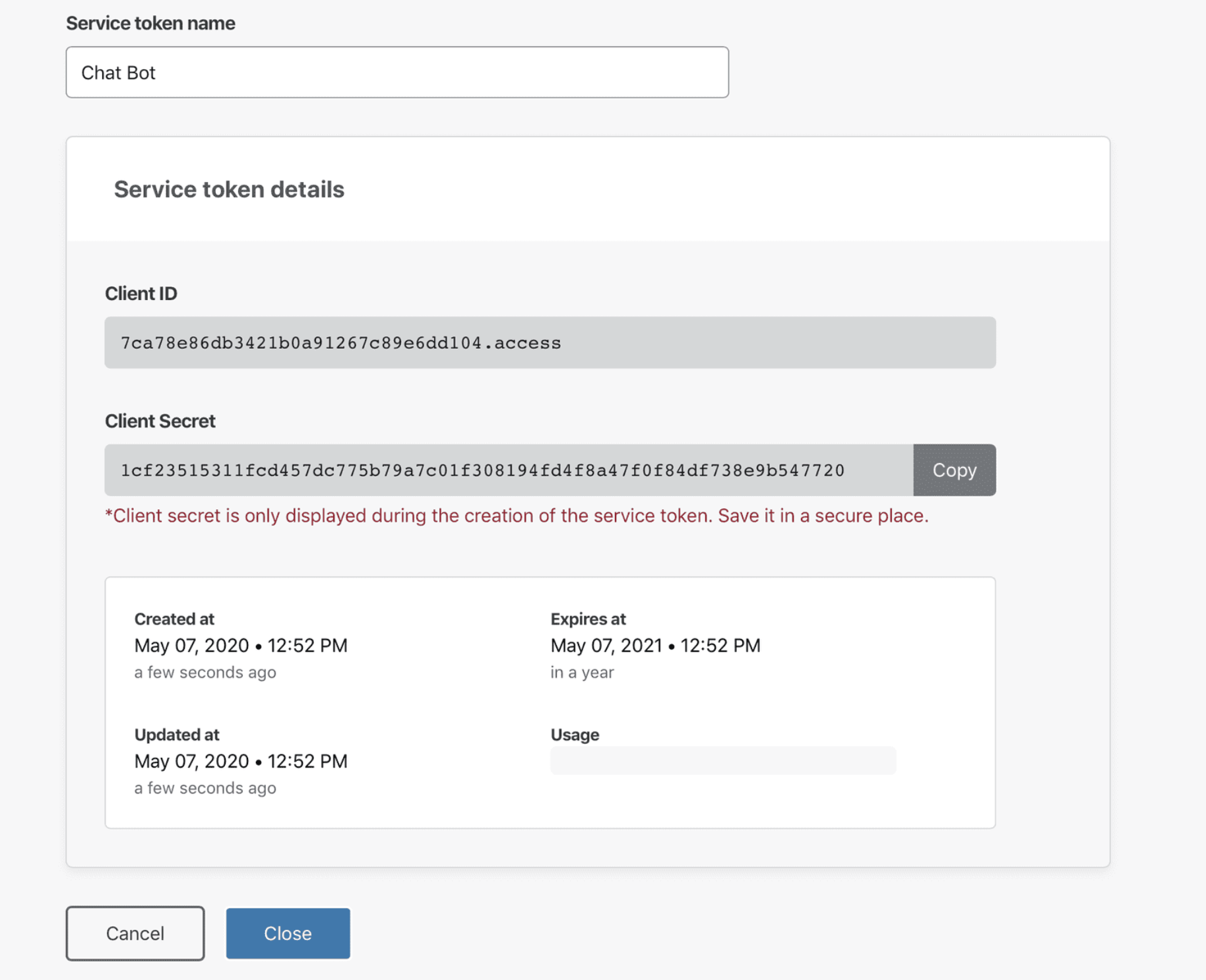 Obtaining the Client ID and Secret for a new service token